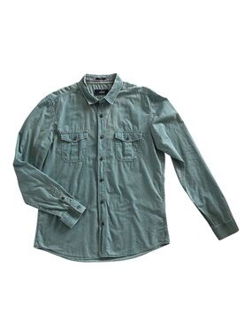 Mavi Men’s Large Fitted Button-Up Shirt Washed Denim Blue 100% Cotton